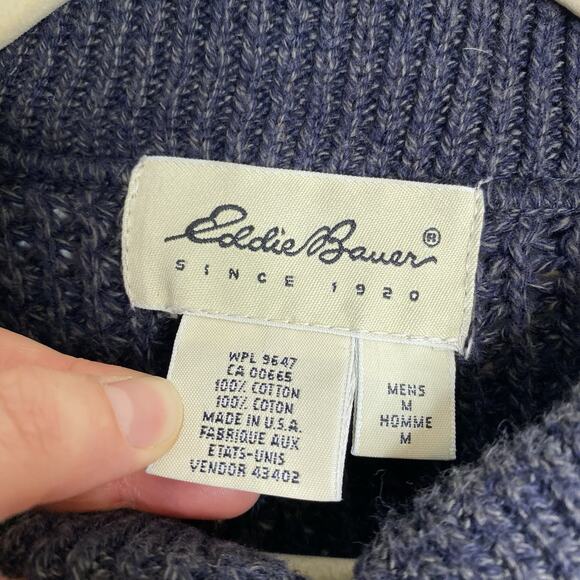 Vtg Eddie Bauer Sweater Mens M Grey Henley Fisherman Heavyweight Knit Pullover - Picture 2 of 6